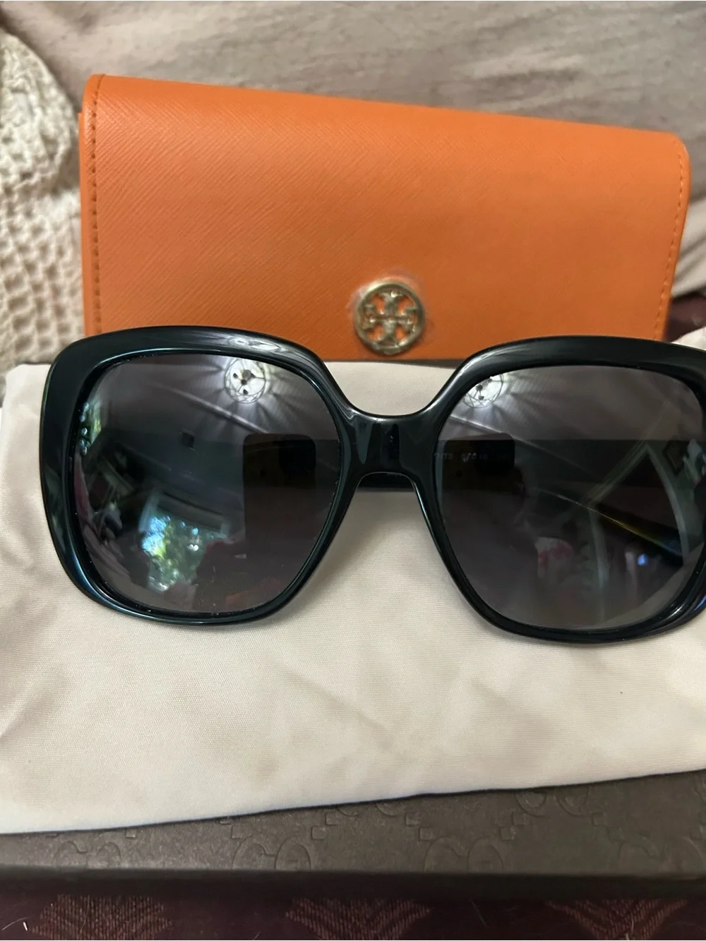 Tory Burch Black Square Sunglasses with Gold Logo Accents